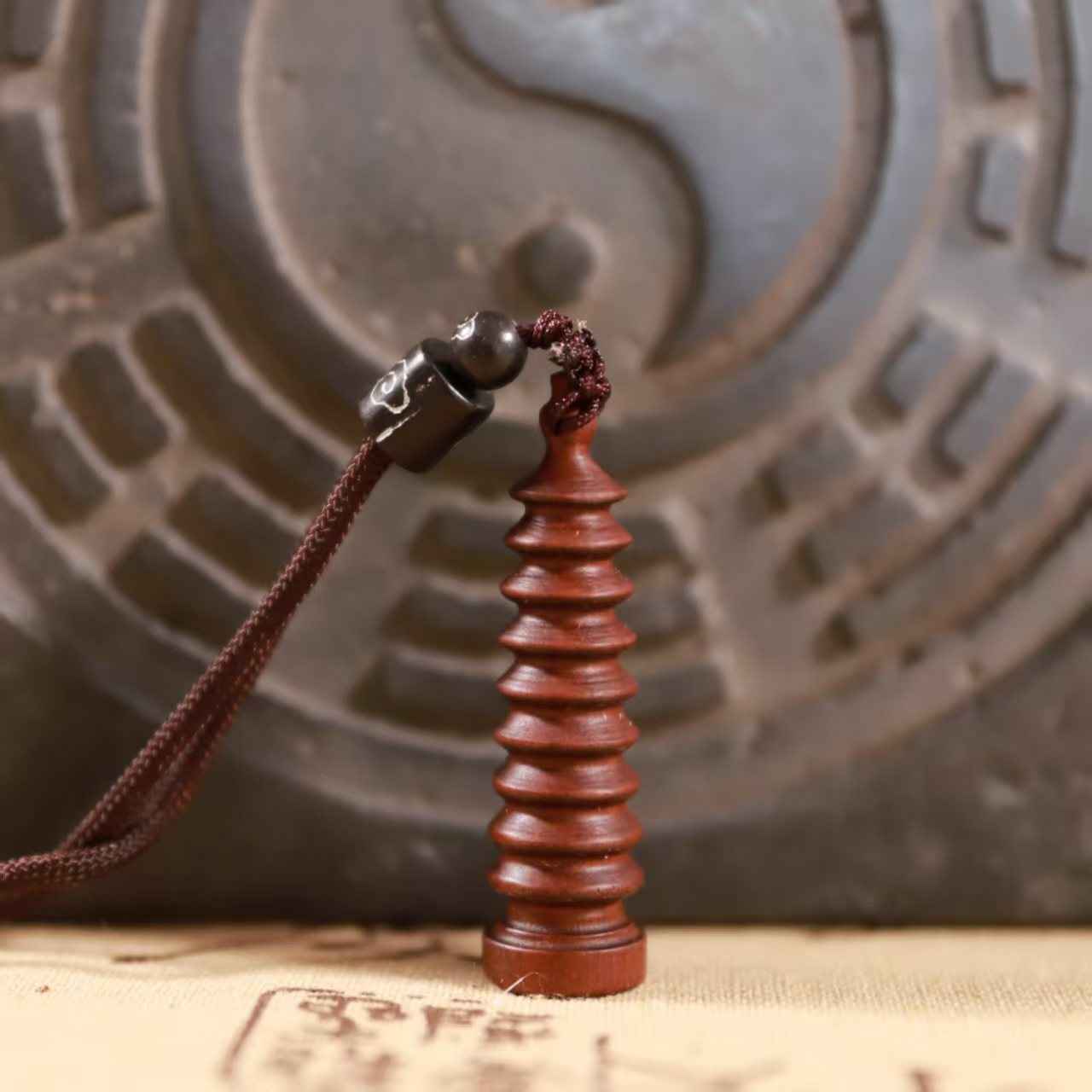 Lightning-Struck Jujube Wood Wenchang Pagoda Pendant – Scholar’s Wisdom & Spiritual Growth